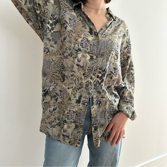VINTAGE EVIDENCE 100% SILK PATTERNED  BLOUSE - M - Picture 9 of 16